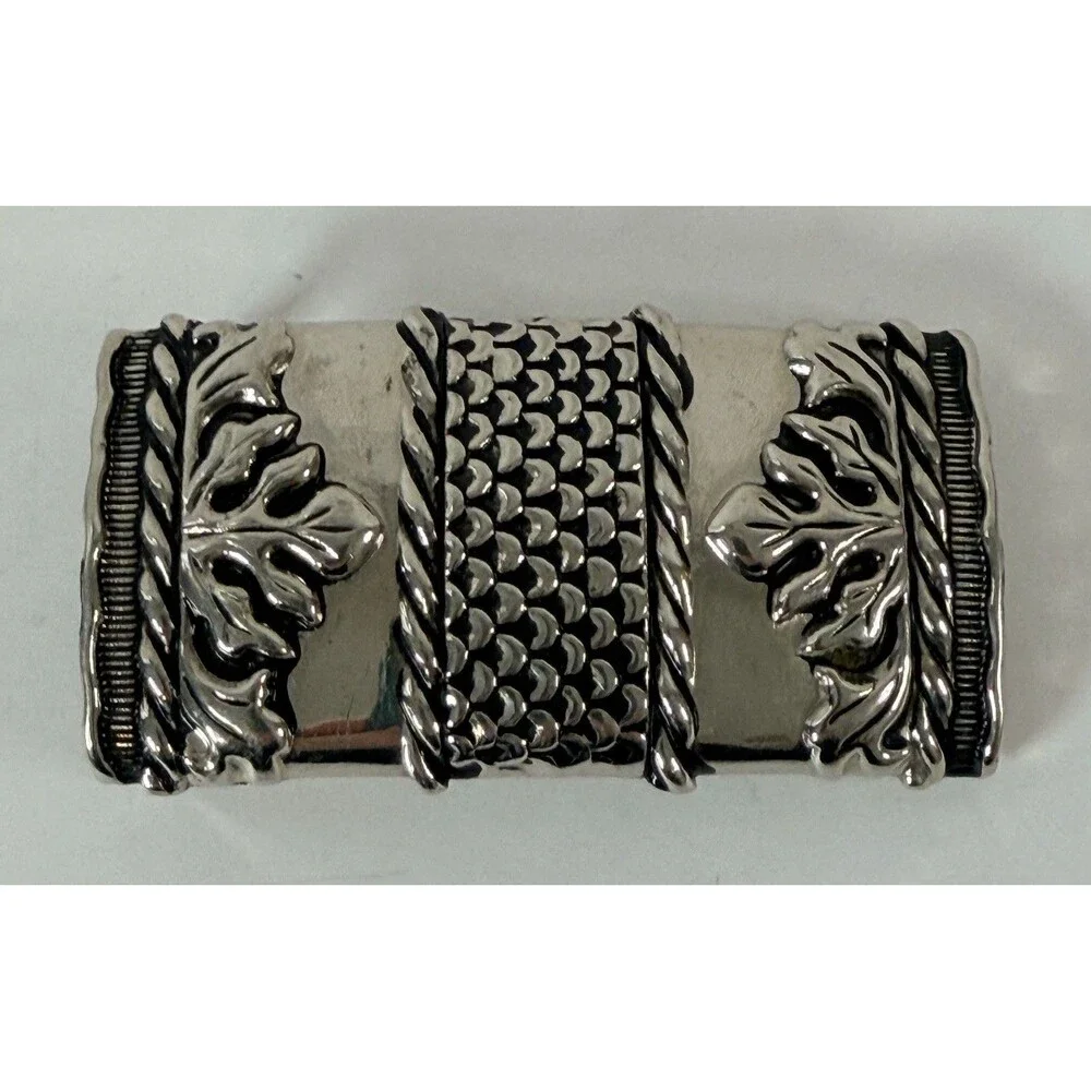 Vintage Western Cowboy Cowgirl Floral Leaf Silver Tone Belt Buckle Boho USA Made